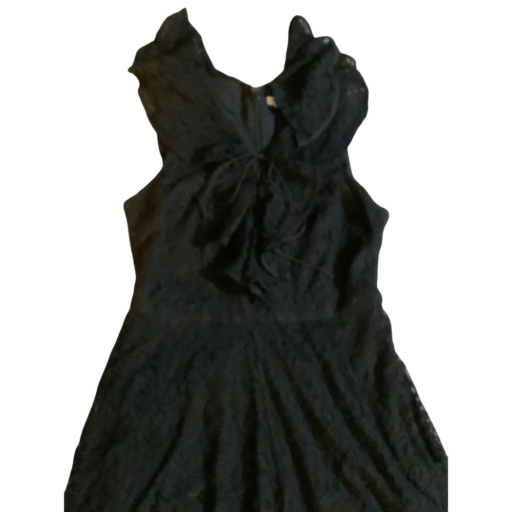 New York & Company Black Lace High Low Ruffle Neck Sleeveless Cocktail Dress - Picture 4 of 4